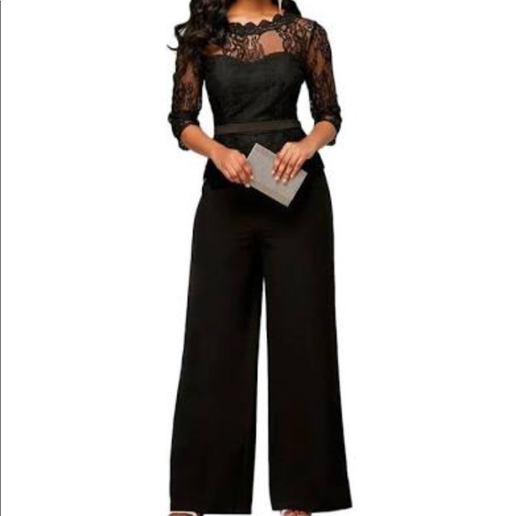 Scalloped Neckline Lace Panel Jumpsuit - Picture 1 of 3